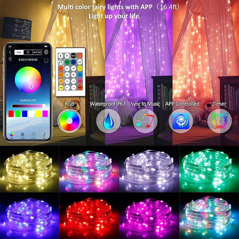 Guirnalda LED RGB Bluetooth – Efecto Caballo Corriendo, Luz Fluida
